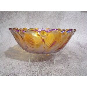 Vintage Amber Leaf Carnival Glass Bowl
